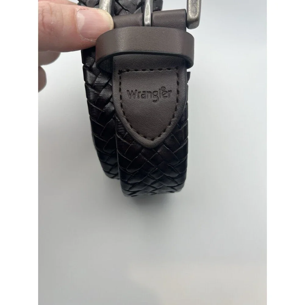 Wrangler Woven‎ Leather Belt Dark Brown Mens Adjustable 38